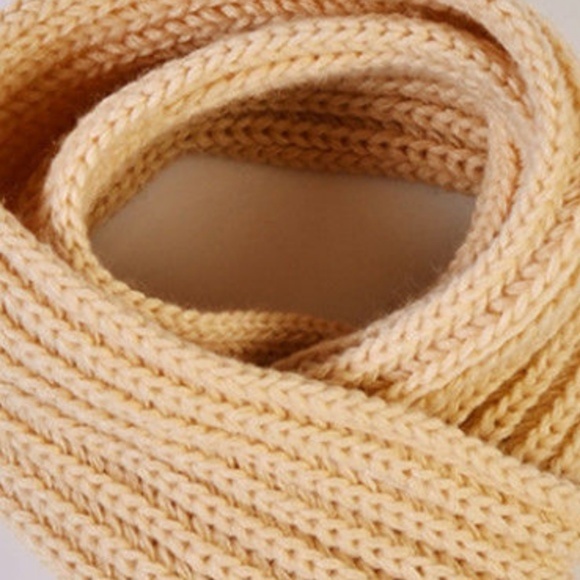 Solid Beige Soft Kitted Kids Children's Scarf Wrap - Picture 3 of 6
